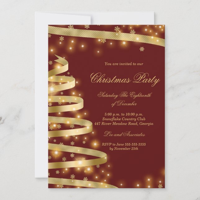 Invitation pour la fête de Noël avec arbre doré ro (Devant)