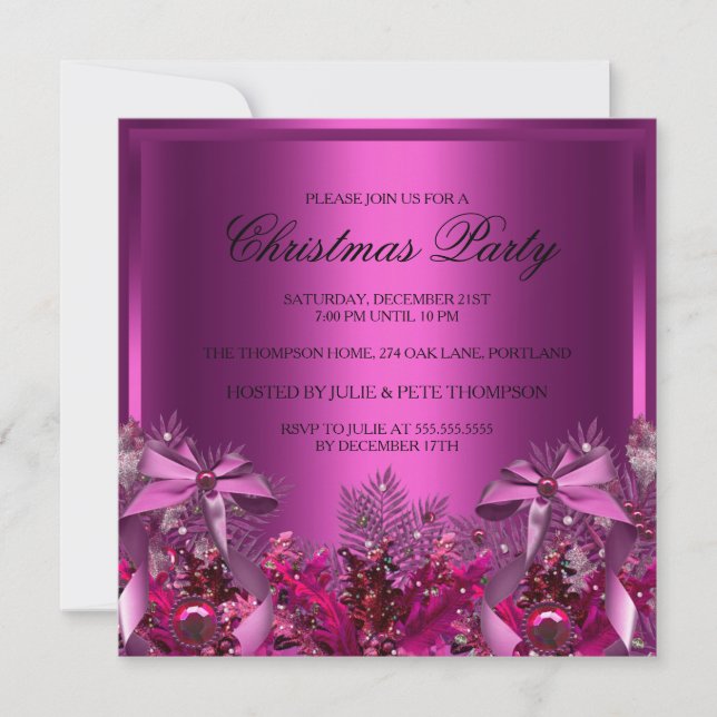 Invitation pour la fête de Noël avec feuillage ros (Devant)