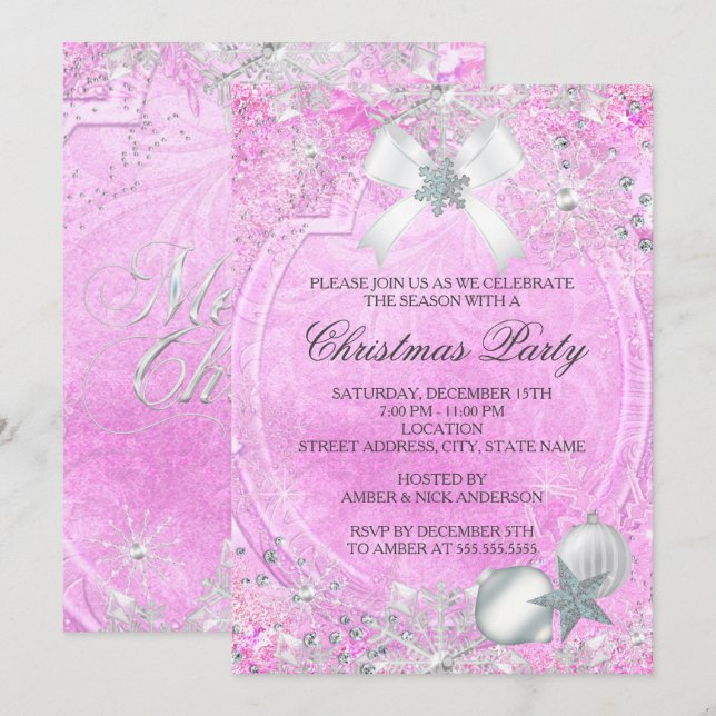 Invitation pour la fête de Noël avec un nœud en fl (Devant / Derrière)