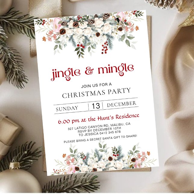 Invitation pour la fête de Noël Blush Winter Flora (Créateur téléchargé)