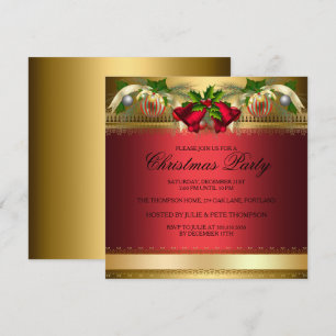 Invitation pour la fête de Noël Gold Red cloches &