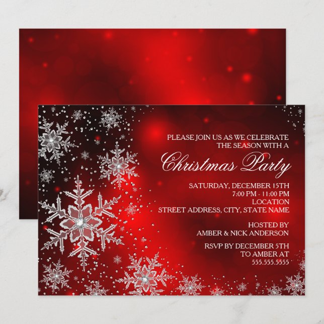 Invitation pour la fête de Noël rouge flocon de ne (Devant / Derrière)
