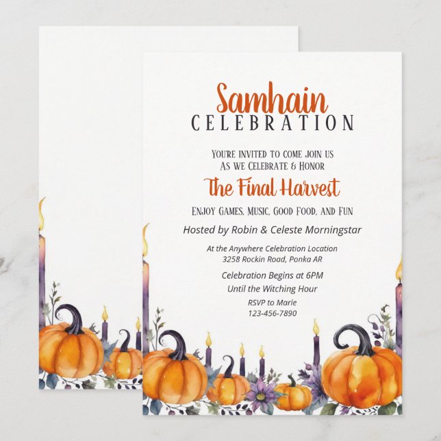 Invitation pour la fête de Samhain avec citrouille (Devant / Derrière)