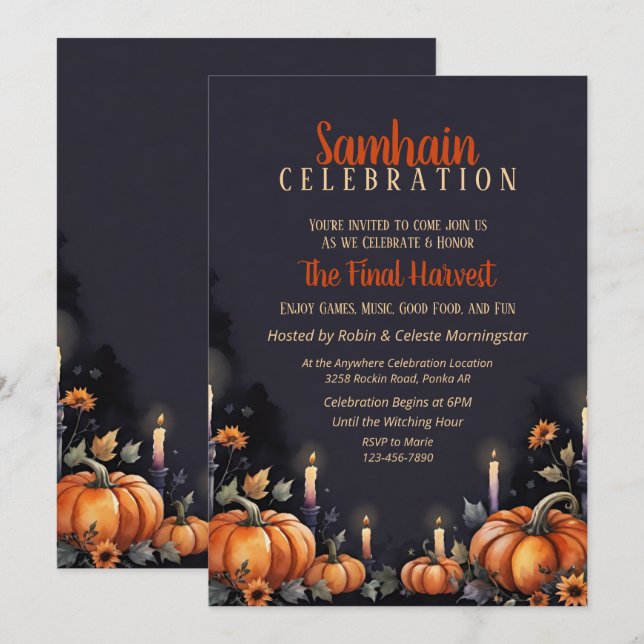 Invitation pour la fête de Samhain avec citrouille (Devant / Derrière)