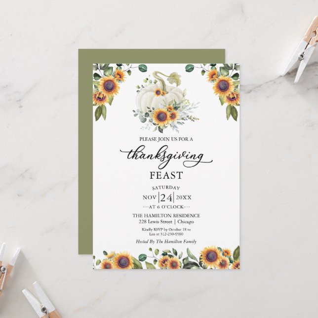 Invitation pour la fête de Thanksgiving aux tourne (Devant/Arrière en situation)
