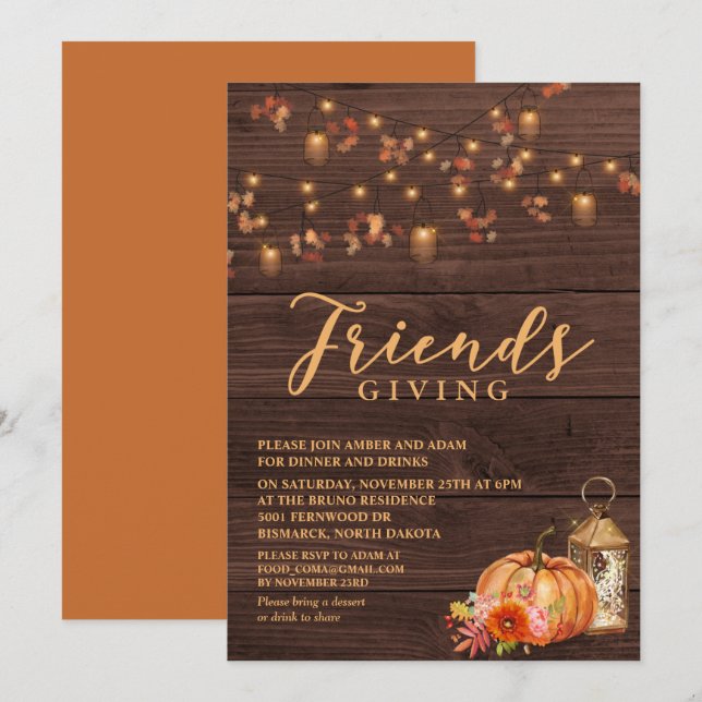 Invitation pour la fête de Thanksgiving entre amis (Devant / Derrière)