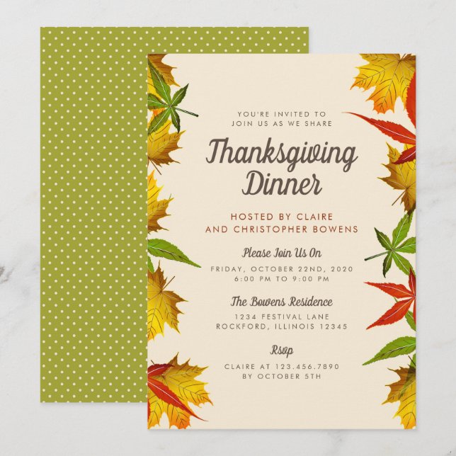 Invitation pour la fête de Thanksgiving et les feu (Devant / Derrière)