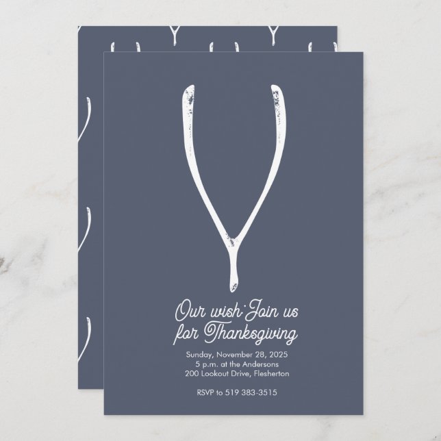 Invitation pour la fête de Thanksgiving Wishbone (Devant / Derrière)
