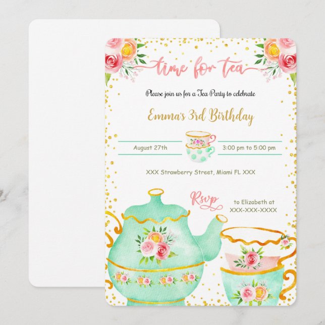 Invitation pour la fête de thé pour le 3ème annive (Devant / Derrière)
