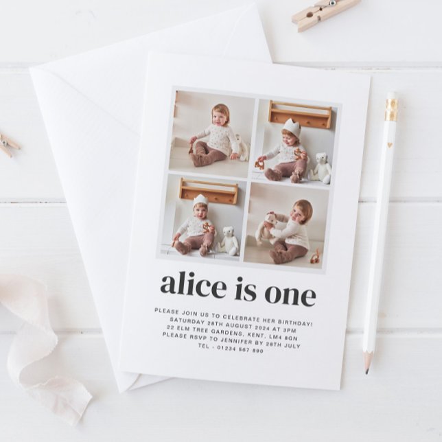 Invitation pour la fête des 1 an fille collage pho (Créateur téléchargé)