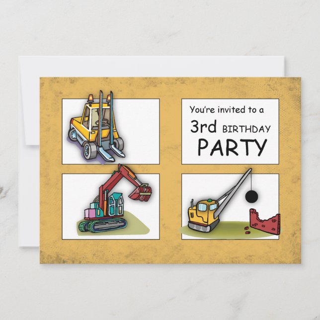 Invitation pour la fête des 3 ans avec des camions (Devant)