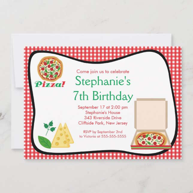 Invitation pour la fête des enfants Pizza (Devant)