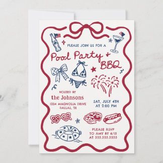 Invitation pour la fête d'été du 4 juillet BBQ & P