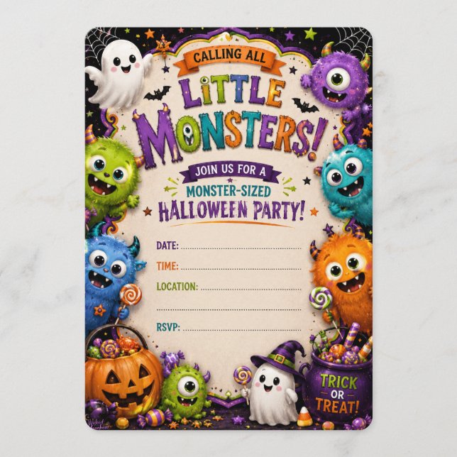 Invitation pour la fête d'Halloween des petits mon (Devant)