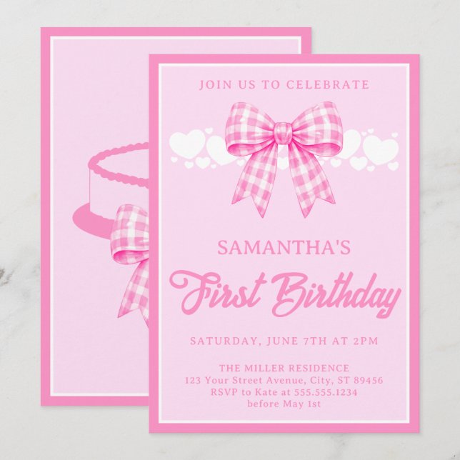 Invitation pour la fête du 1er anniversaire avec u (Devant / Derrière)