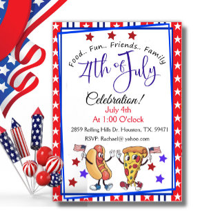Invitation pour la fête du 4 juillet Hot Dog & Piz