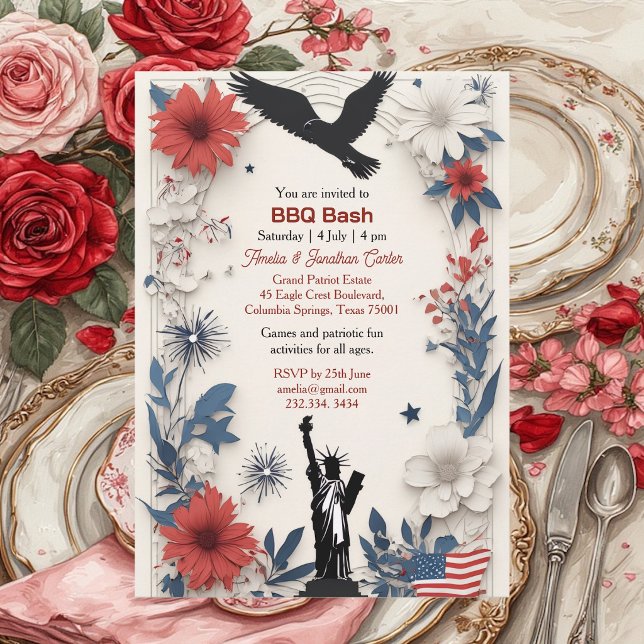 Invitation pour la fête du 4 juillet, symbole amér (4th Of July American Symbol Independence Day Party Invitation)