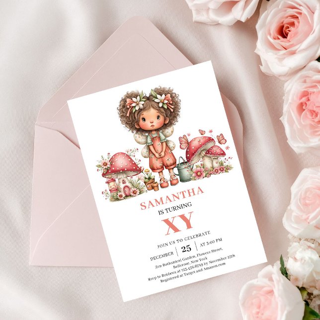 Invitation pour la fête du 4ème anniversaire de la (Lovely Fairy 4th Birthday Pink Floral Party Invitation)