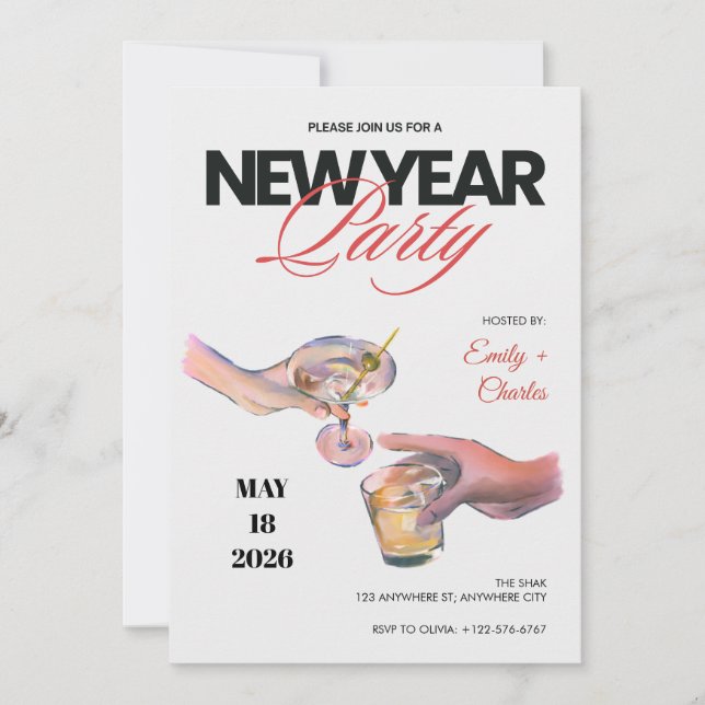 Invitation pour la fête du Nouvel An esquisée (Devant)