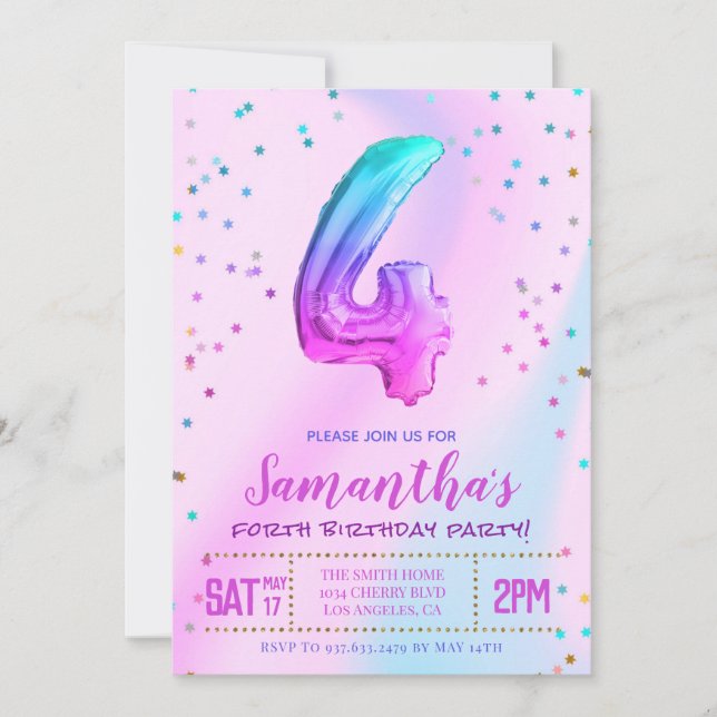 Invitation pour la fête du quatrième anniversaire (Devant)