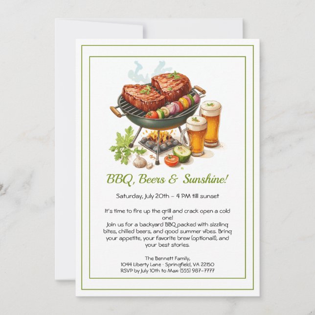 Invitation pour la fête estivale de BBQ et de bièr (Devant)