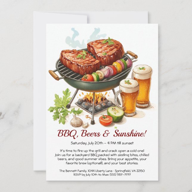 Invitation pour la fête estivale de BBQ et de bièr (Devant)