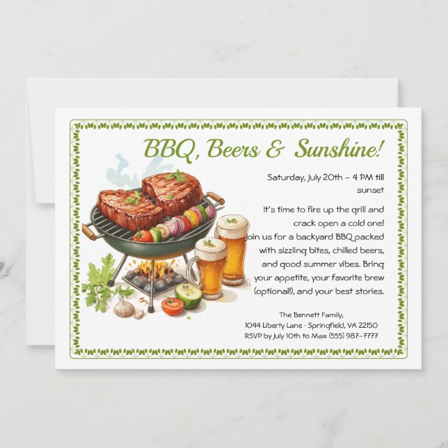 Invitation pour la fête estivale de BBQ et de bièr (Devant)