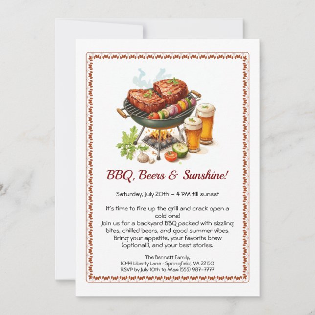 Invitation pour la fête estivale de BBQ et de bièr (Devant)