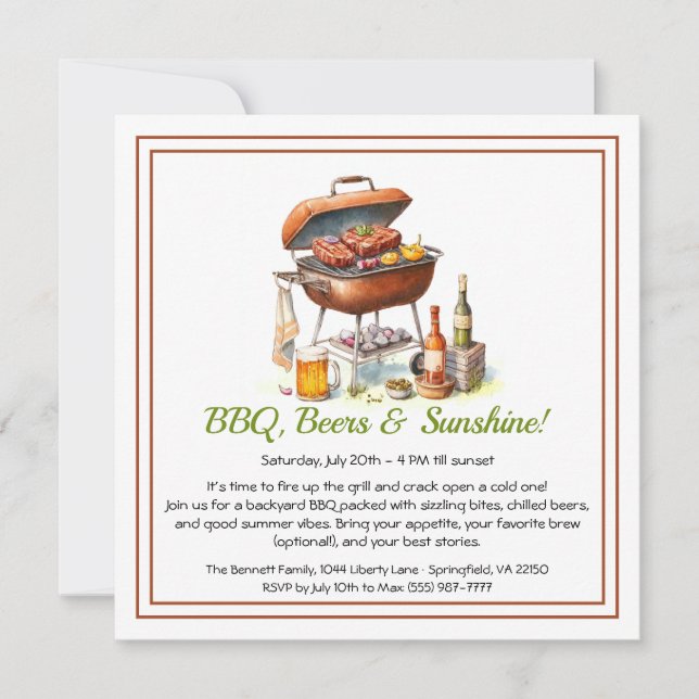 Invitation pour la fête estivale de BBQ et de bièr (Devant)