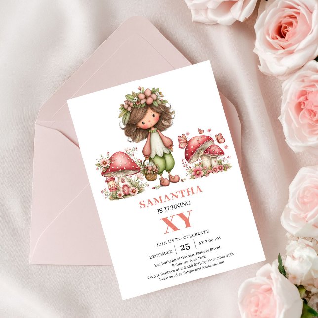 Invitation pour la fête florale du 6ème anniversai (Whimsy Fairy 6th Birthday Floral Party Invitation)