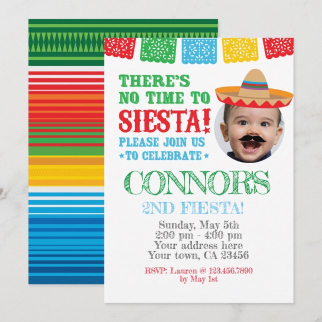 Invitation pour la Fiesta, Cinco de mayo avec phot (Devant / Derrière)