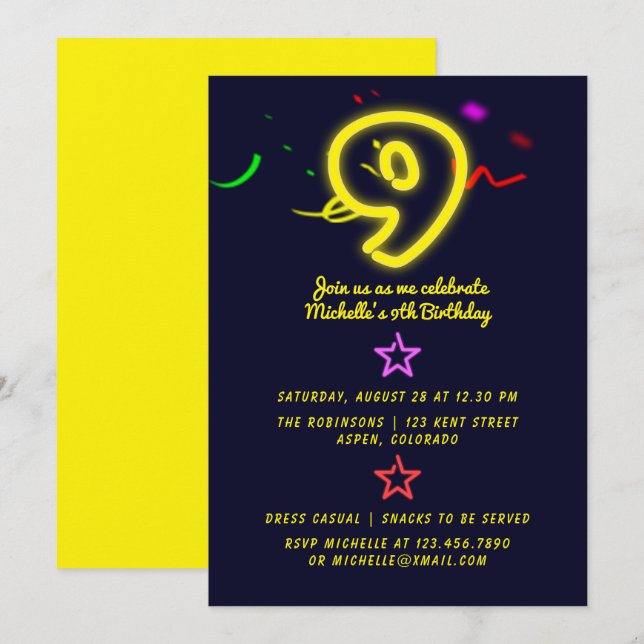 Invitation pour la neuvième fête d'anniversaire av (Devant / Derrière)