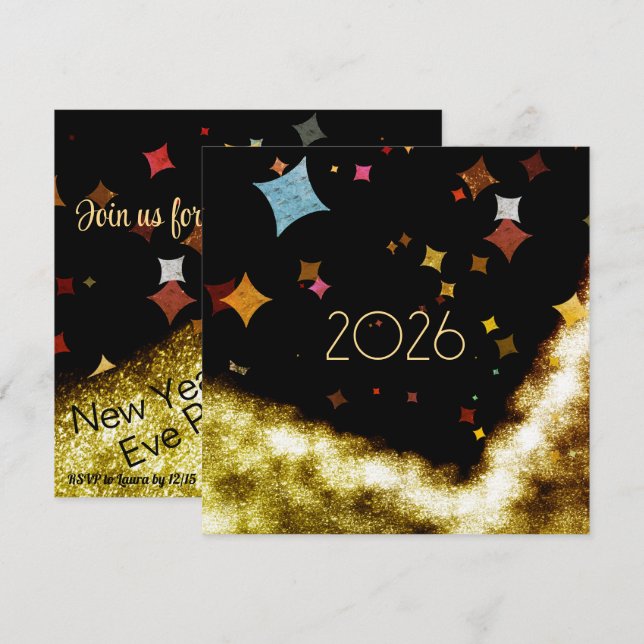 Invitation pour la nouvelle année avec or et confe (Devant / Derrière)