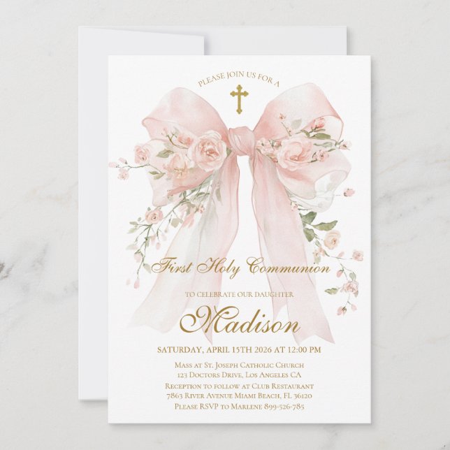 Invitation pour la Première Communion avec un Nœud (Devant)