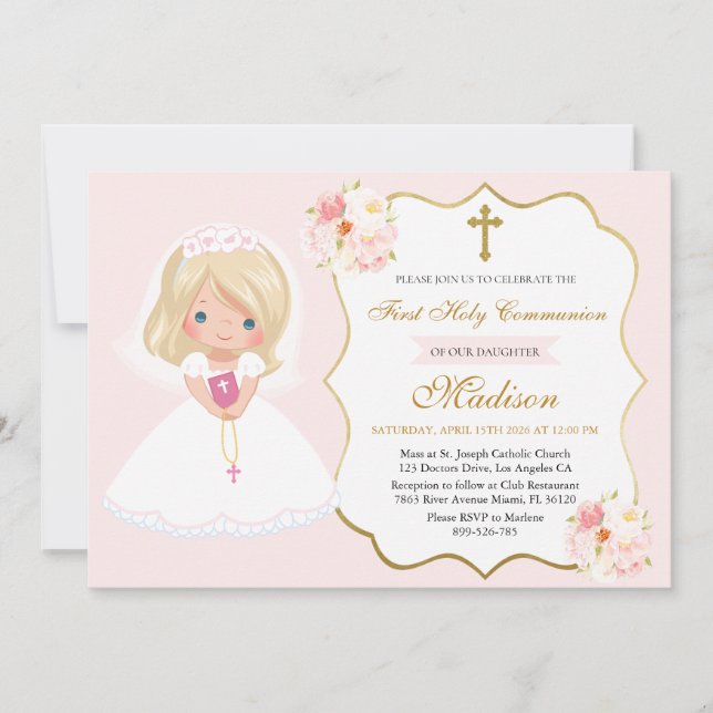 Invitation pour la Première Communion de la Fille  (Devant)