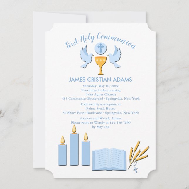 Invitation pour la première communion d'un garçon (Devant)