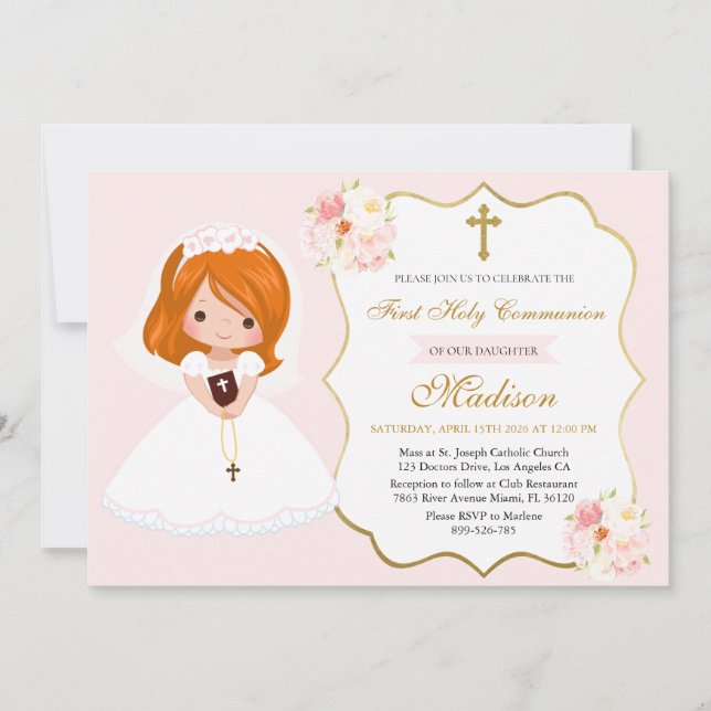 Invitation pour la Première Communion d'une Fille  (Devant)