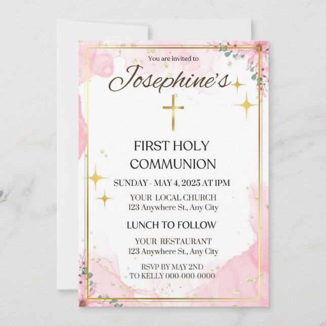 Invitation pour la Première Communion Florale (Devant)