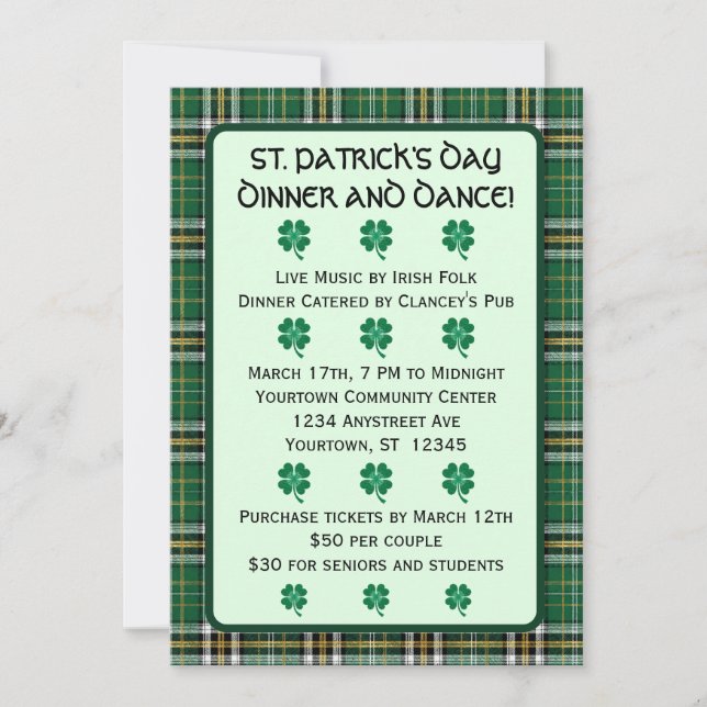 Invitation pour la Saint-Patrick avec tartan irlan (Devant)