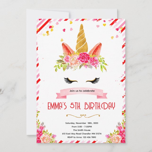 Invitation pour la Saint-Valentin licorne chérie (Devant)