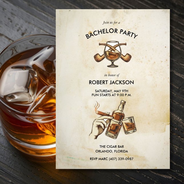 Invitation pour la soirée de Whisky du futur marié (Whiskey Night Groom Bachelor Party Invite)