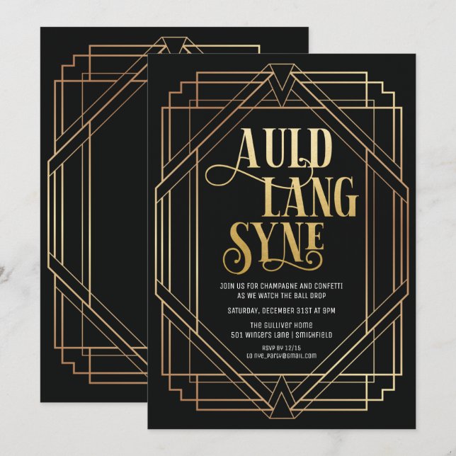 Invitation pour la soirée du Nouvel An Art Déco (Devant / Derrière)
