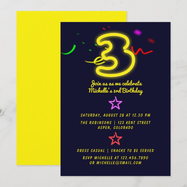 Invitation pour la troisième fête d'anniversaire a (Devant / Derrière)