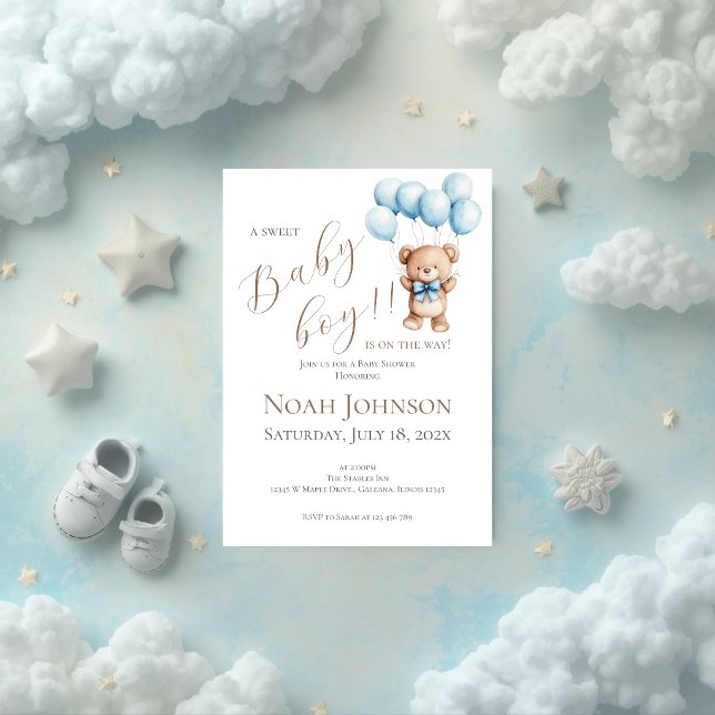 Invitation pour l'anniversaire de bébé ours bleu g (Créateur téléchargé)