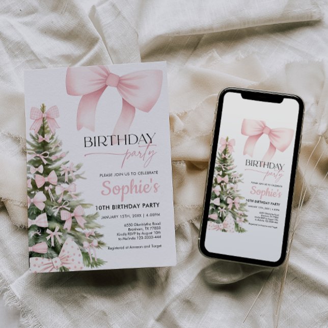 Invitation pour l'anniversaire de Bow rose d'hiver (Créateur téléchargé)