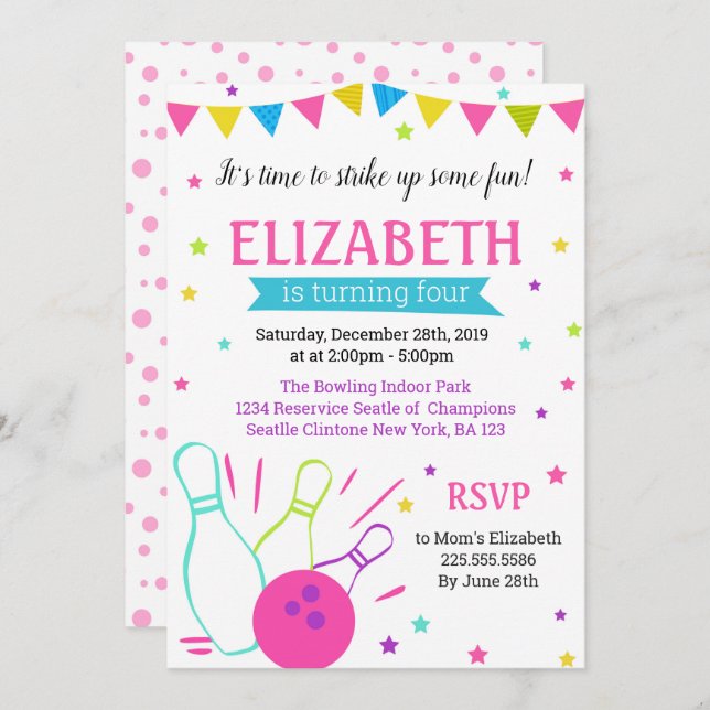 Invitation pour l'anniversaire de bowling (Devant / Derrière)