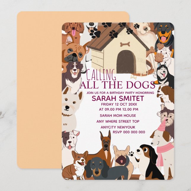 Invitation pour l'anniversaire de chien original | (Devant / Derrière)