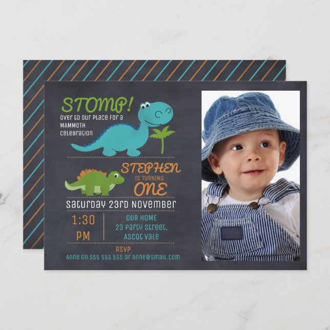 Invitation pour l'anniversaire de Dinosaur (Devant / Derrière)
