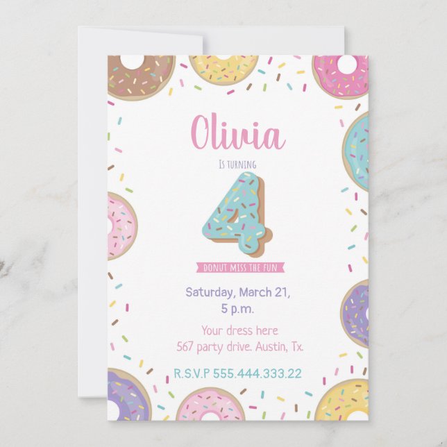 Invitation pour l'anniversaire de Donut, invitatio (Devant)