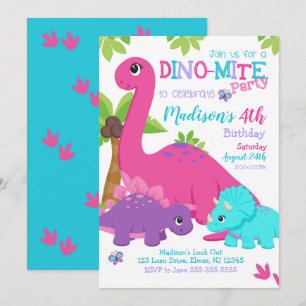 Invitation pour l'anniversaire de Girl Dinosaur / 